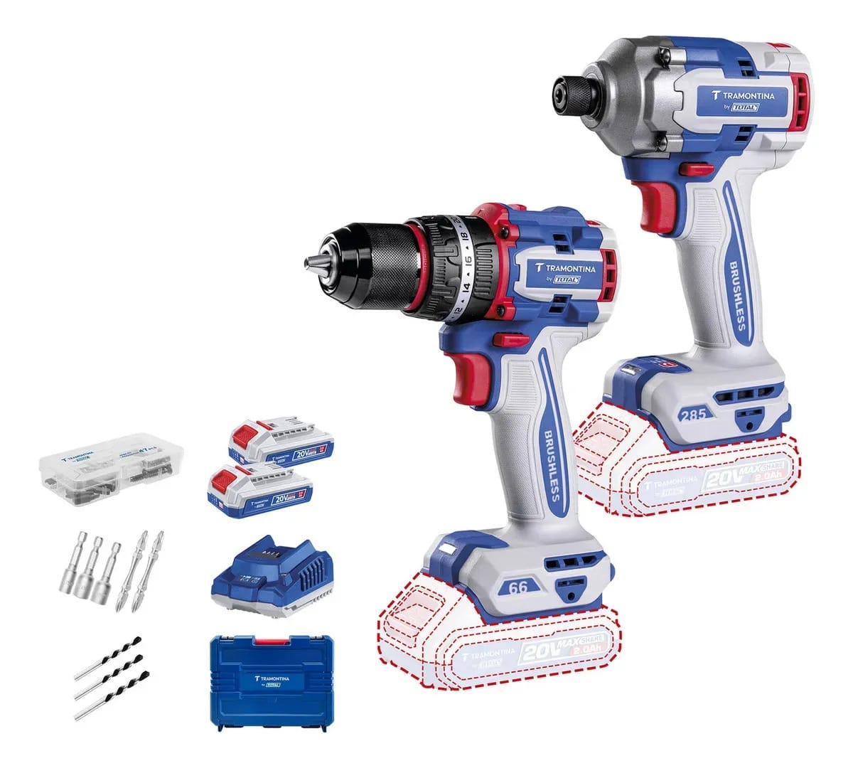 Kit Paraf/furadeira + Parafusadeira Tramontina Imp Bytotal Azul 127/220v