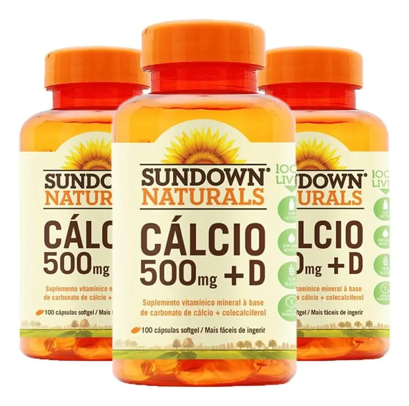 Kit 3 Cálcio 500mg + Vitamina D3 Sundown 100 Cápsulas