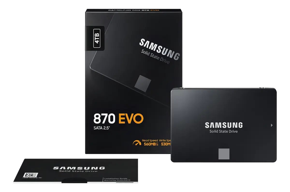 Unidade sólida interna preta Samsung 870 Evo Mz-77E4t0 de 4 TB