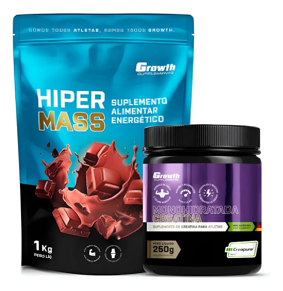 Hipermass (1kg) + Creatina Crepure (250g) - Growth Sabor Chocolate
