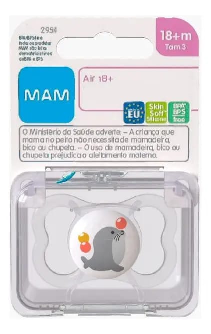Mam Chupeta bico de silicone Air 18m+ neutra com estojo