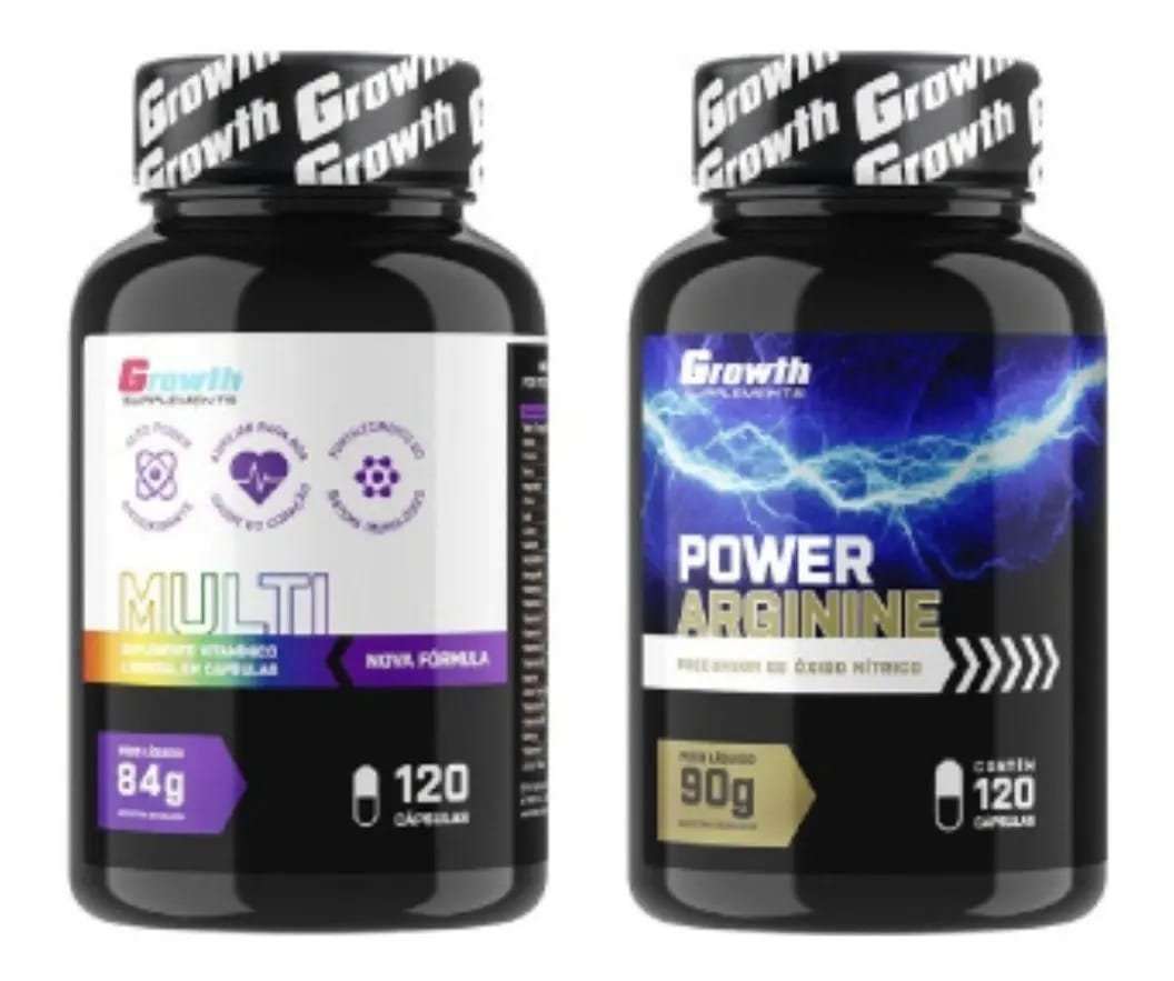 Multivitamínico (120 Caps) + Arginina (120 Caps) - Growth Sabor Natural