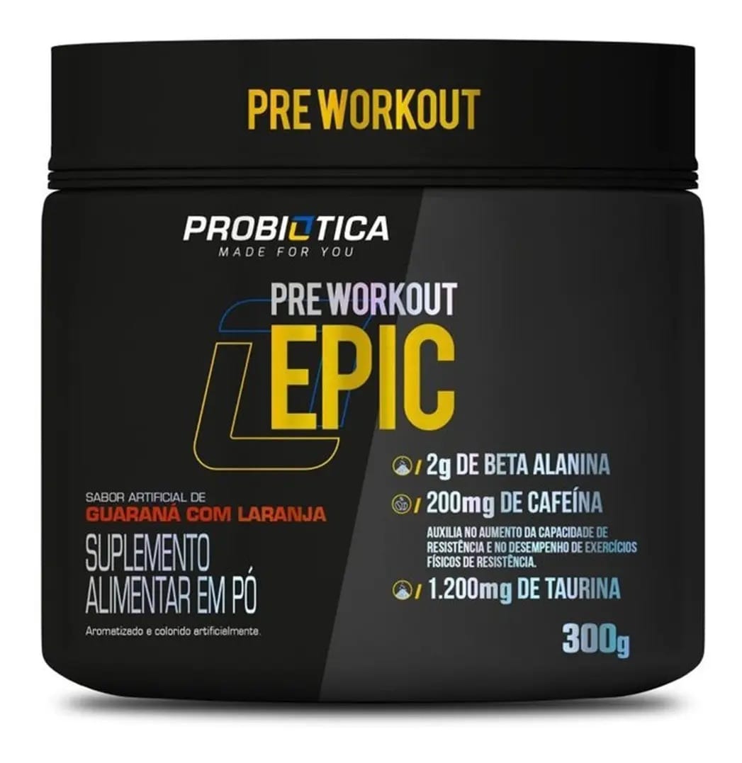 Pré Treino Epic C/ Beta Alanina Pote 300g - Probiotica Sabor Guaraná Com Laranja