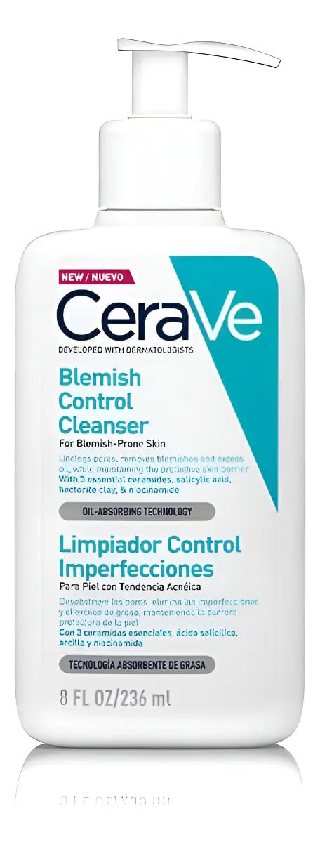 Limpador facial Cerave Acne Control, sabonete anti-acne, limpeza mista diurna/noturna