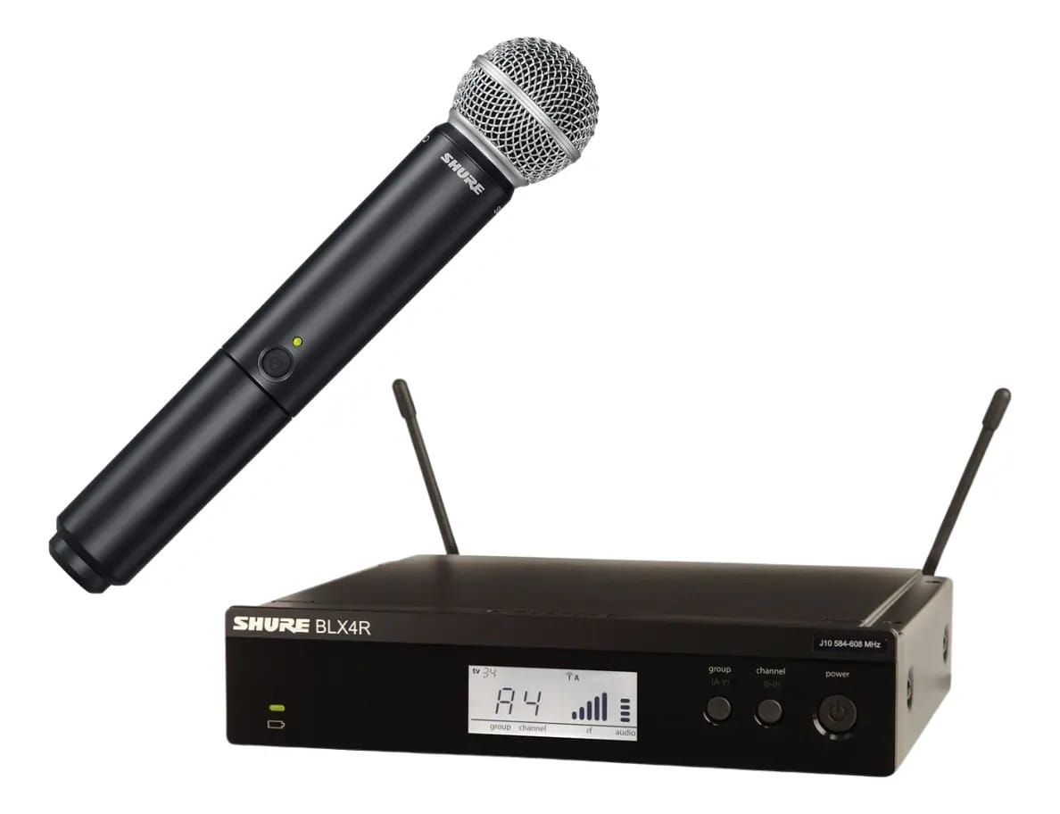 Sistema de microfone sem fio Shure Sm58+ BLX4rar - cor do rack preto