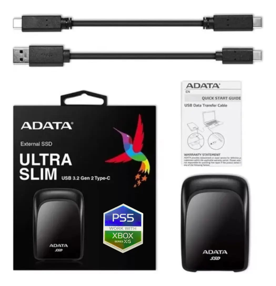Disco Sólido Ssd Externo Sc680 Adata 480gb Ultra Slim Ps5 Cor Preto