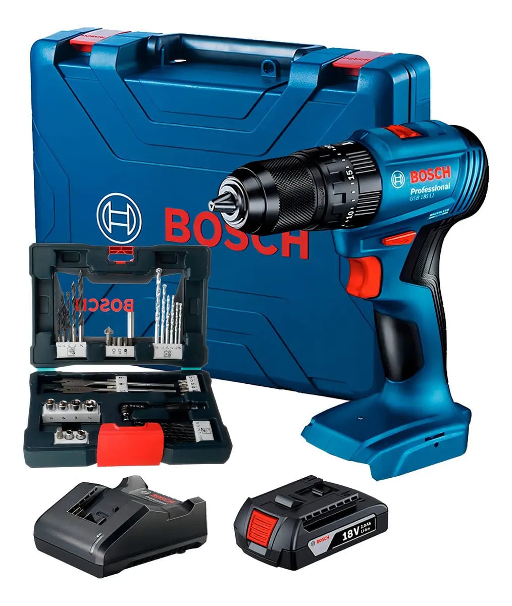 Furadeira de impacto Bosch Gsb 185-li + conjunto azul de 41 peças