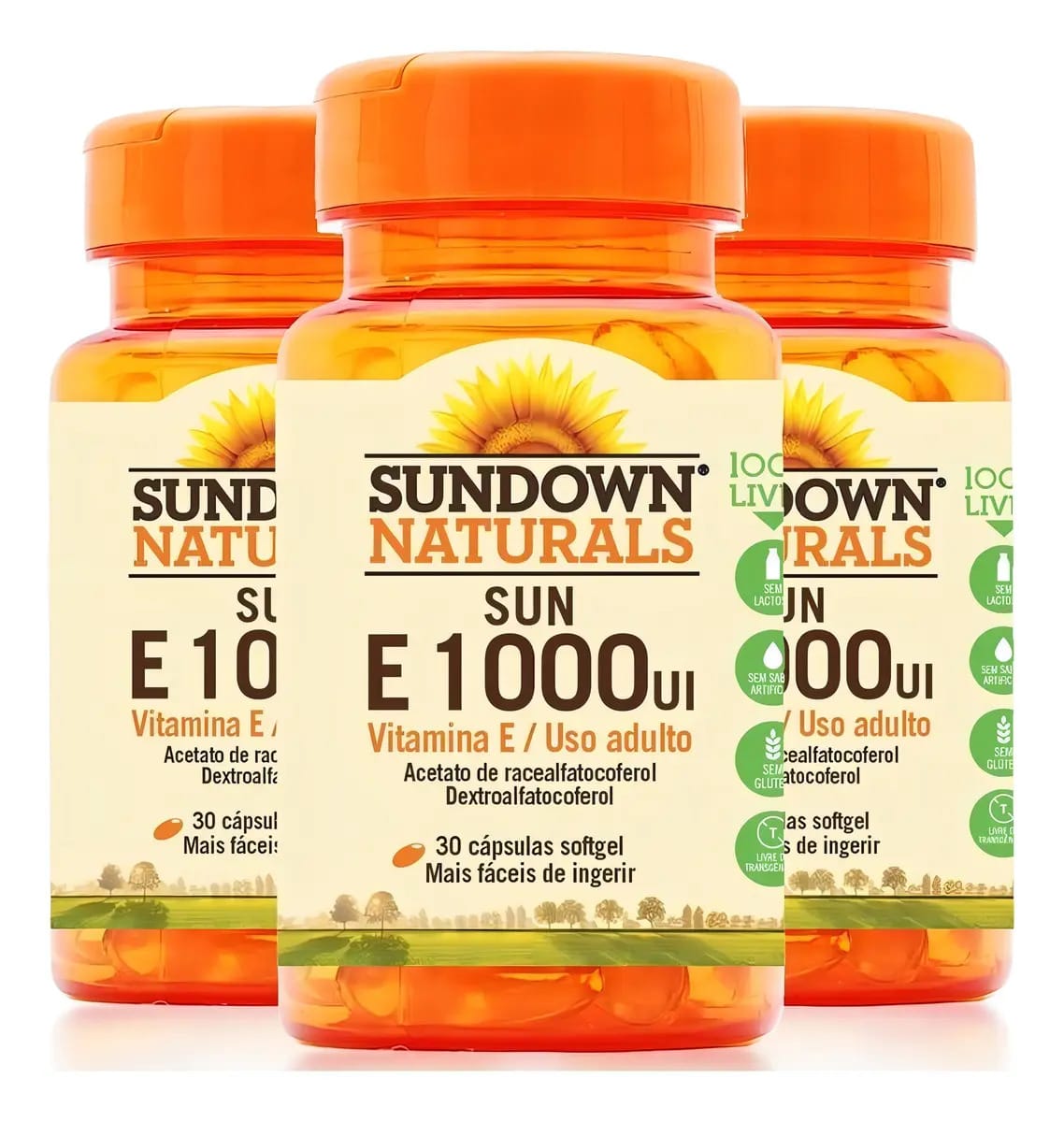 Kit 3 Vitamina E 1000 Ui Sundown Naturals 30 Cápsulas Sabor Sem Sabor
