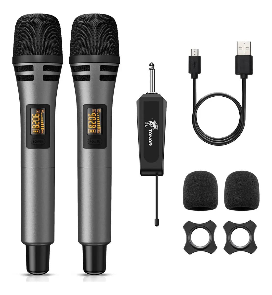 Microfone sem fio Tonor UHF Dynamic Metal 60m cinza