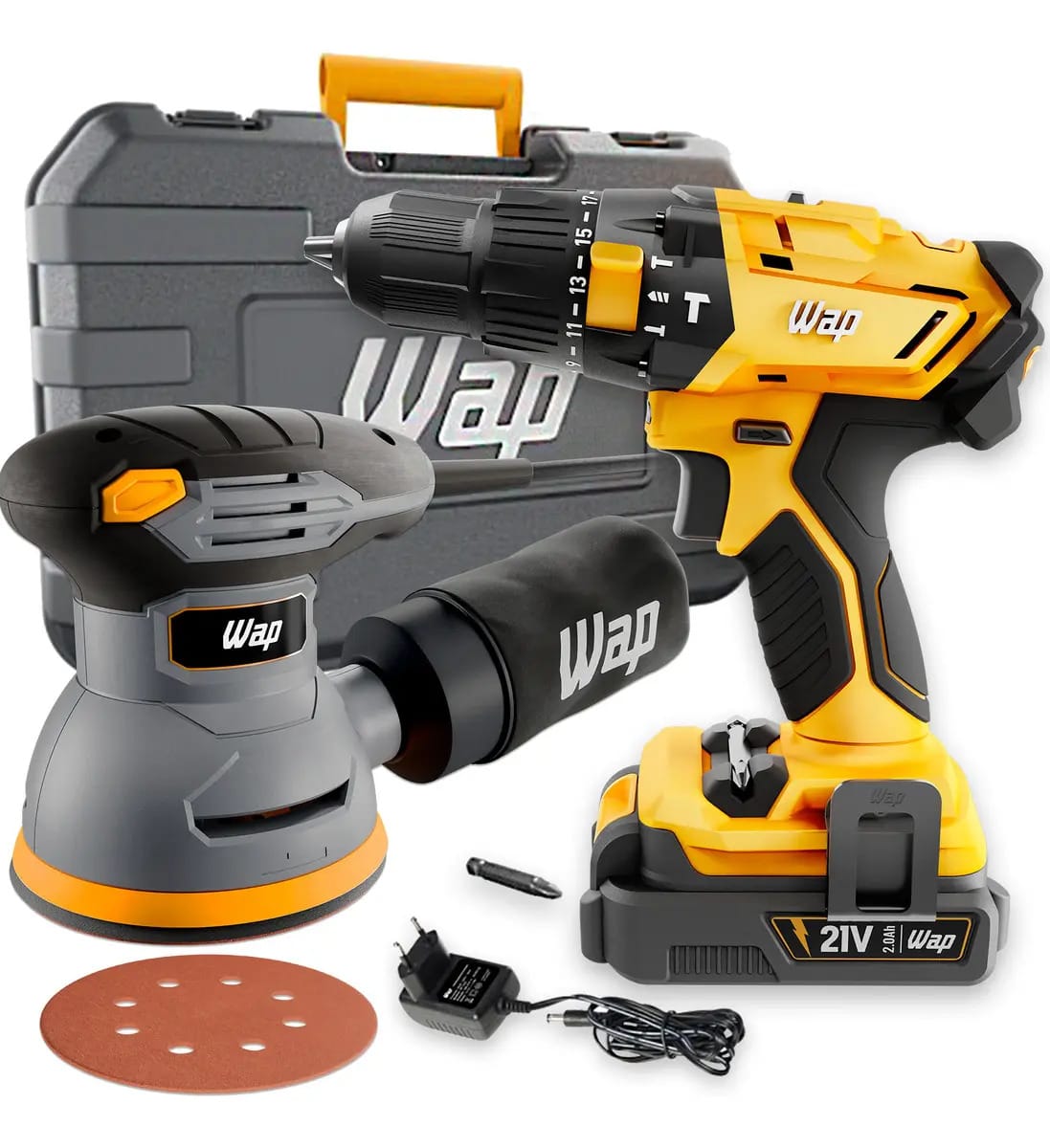 Parafusadeira Furadeira Wap + Lixadeira Roto Orbital Cor Amarelo