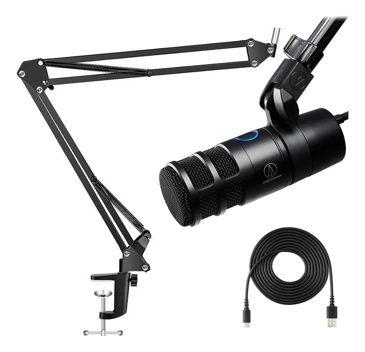 Microfone Estúdio Audio-technica At2040 Usb + Braço De Mesa Cor Preto