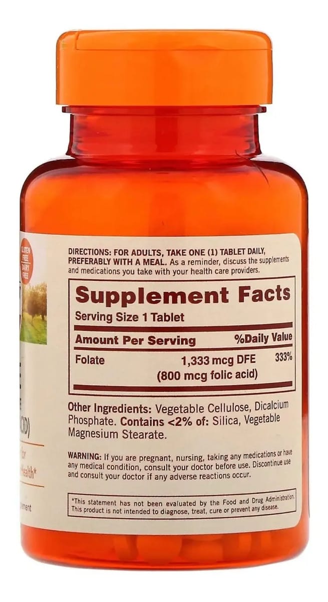 Ácido Fólico Vitamina B9 Sundown 800mcg 100tablets Importado