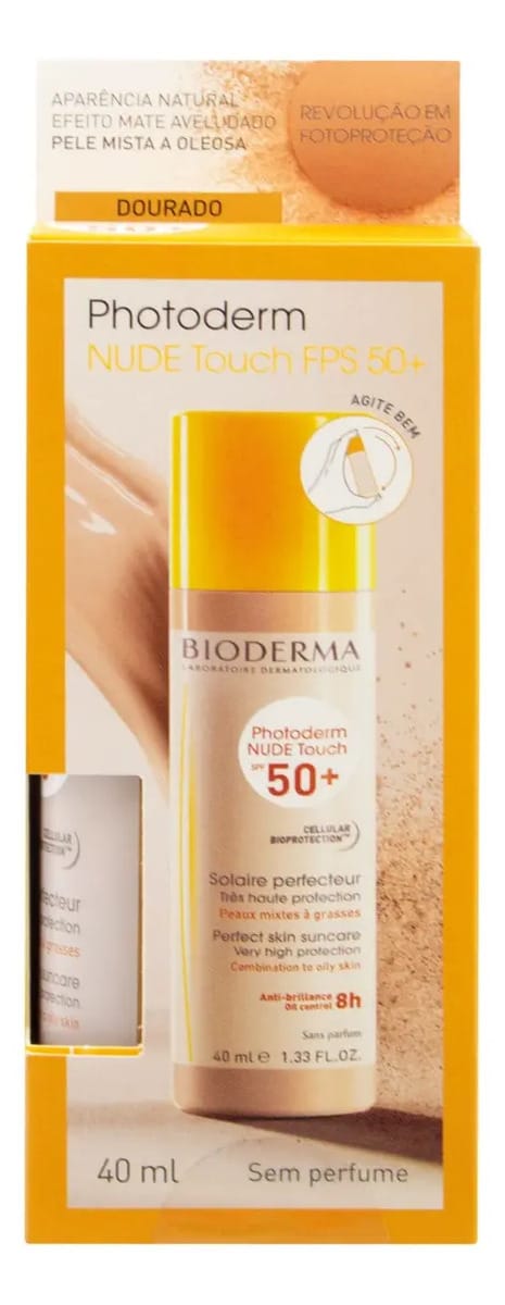 Protetor Solar com Cor FPS 50+ sem Perfume Dourado Bioderma Photoderm Nude Touch Caixa 40ml