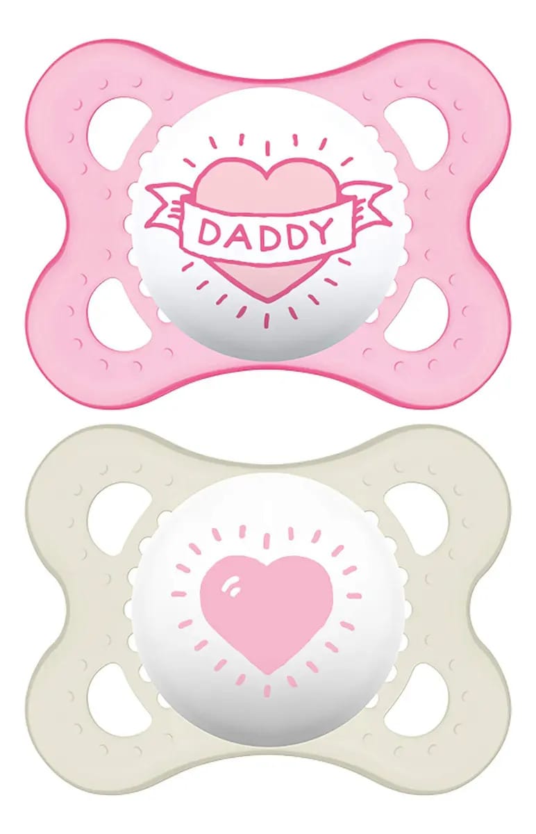 Chupeta mamária anatômica Mam Chupeta Heart Design com design animal para bebês de 0 a 6 meses rosa claro - 2 unidades