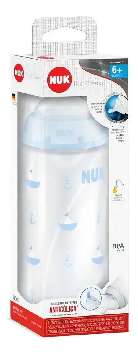 Mamadeira Nuk First Choice R&b 300ml 6m+ Azul Barquinhos