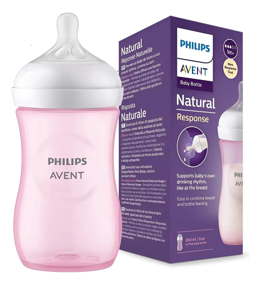 Bule Avent Natural Color Response 9 onças rosa