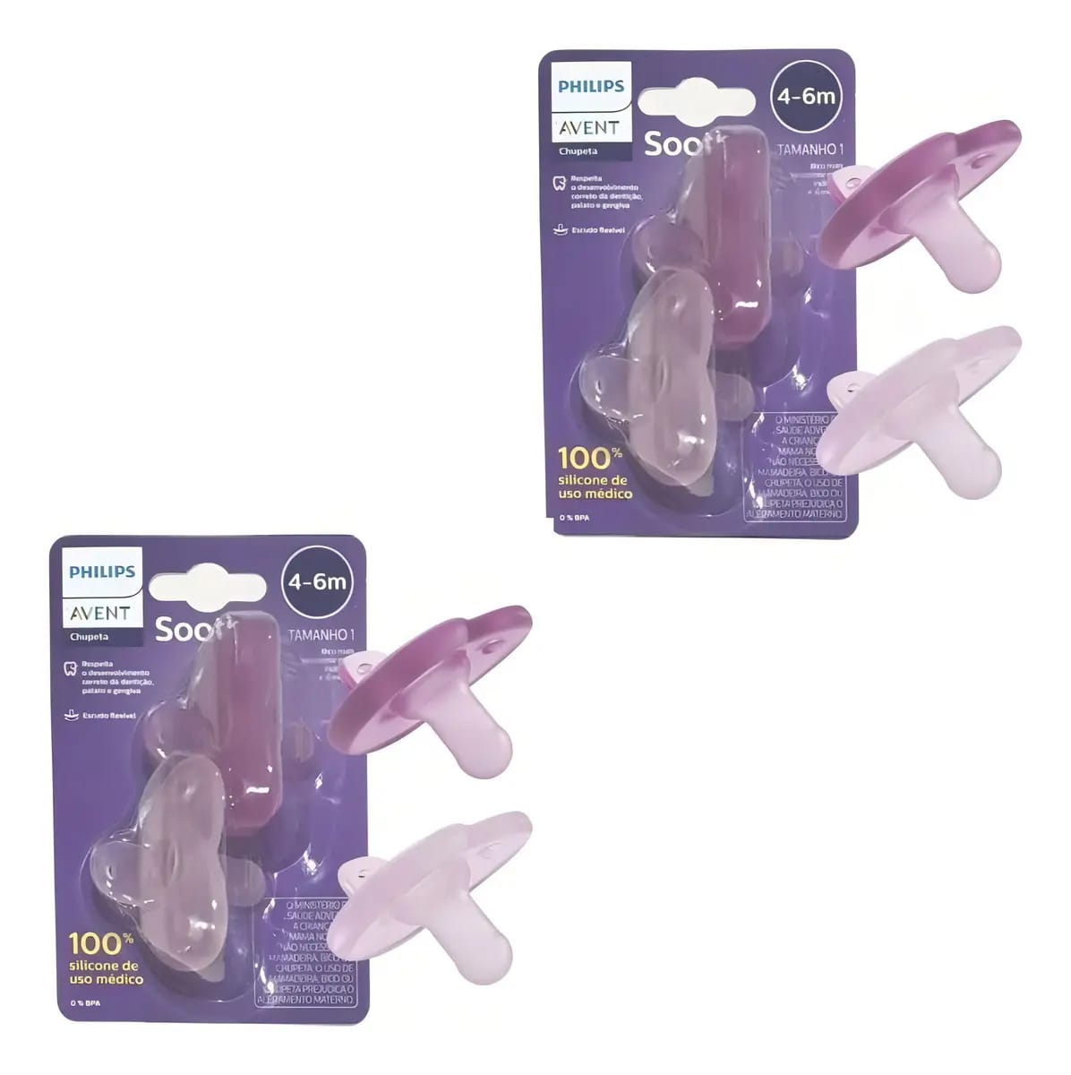 Chupeta Soothie Rosa Avent Kit Com 2, Chupeta Silicone Período De Idade 6-12 Meses