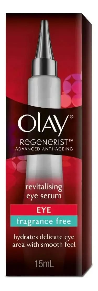 O sérum revitalizante para olhos Olay Regenerist de 15 ml O sérum leve e de rápida absorção é clinicamente comprovado que firma a pele delicada ao redor dos olhos, suaviza linhas e rugas.