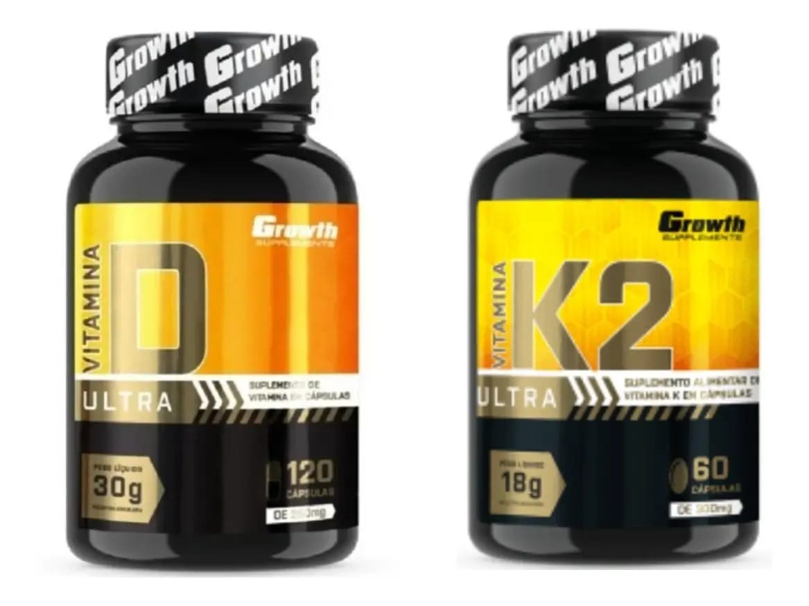 Kit Vitamina D + Vitamina K2 - Growth Supplements Sabor Natural
