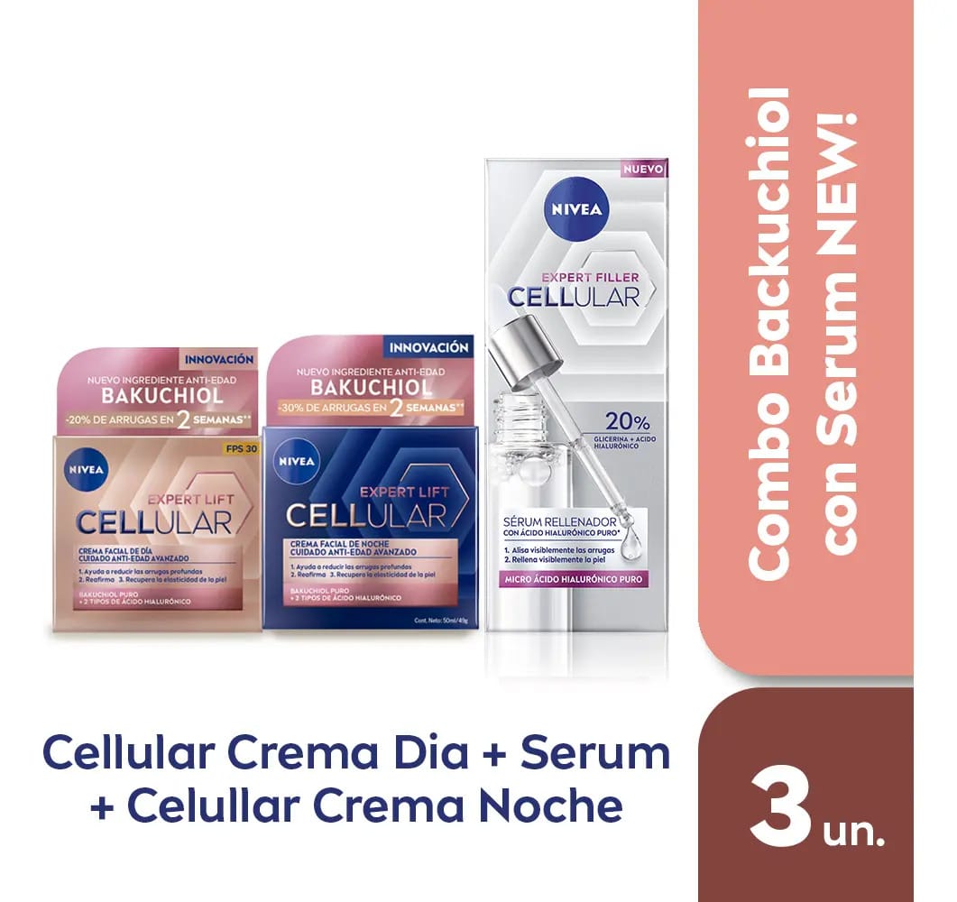 Combinação de cremes faciais diurnos e noturnos Nivea Cellular + Sérum diurno/noturno para todos os tipos de pele