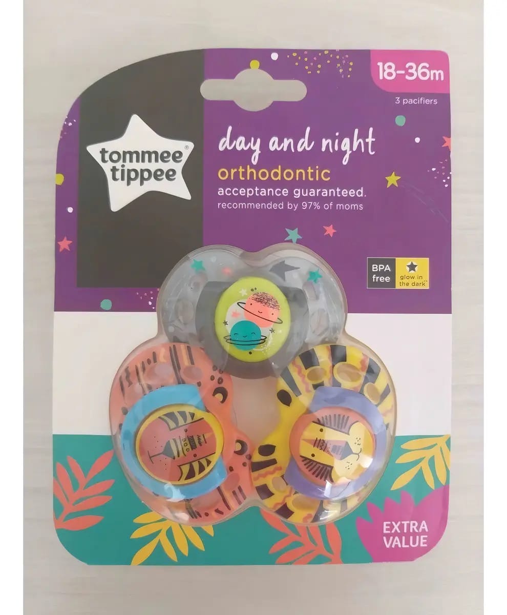 Chupeta Day & Night 18-36meses C/3 Tigre Tommee Tippee Nova