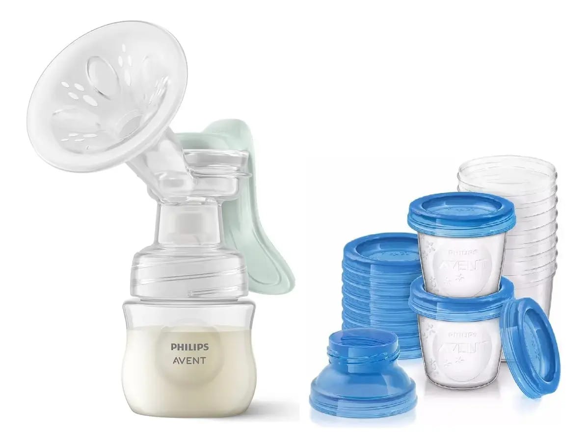 Bomba de leite manual Avent Baby + 10 potes de conserva