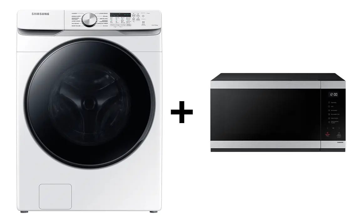 Lavadora-secadora frontal Samsung 20kg + Microondas 40l branca - cinza