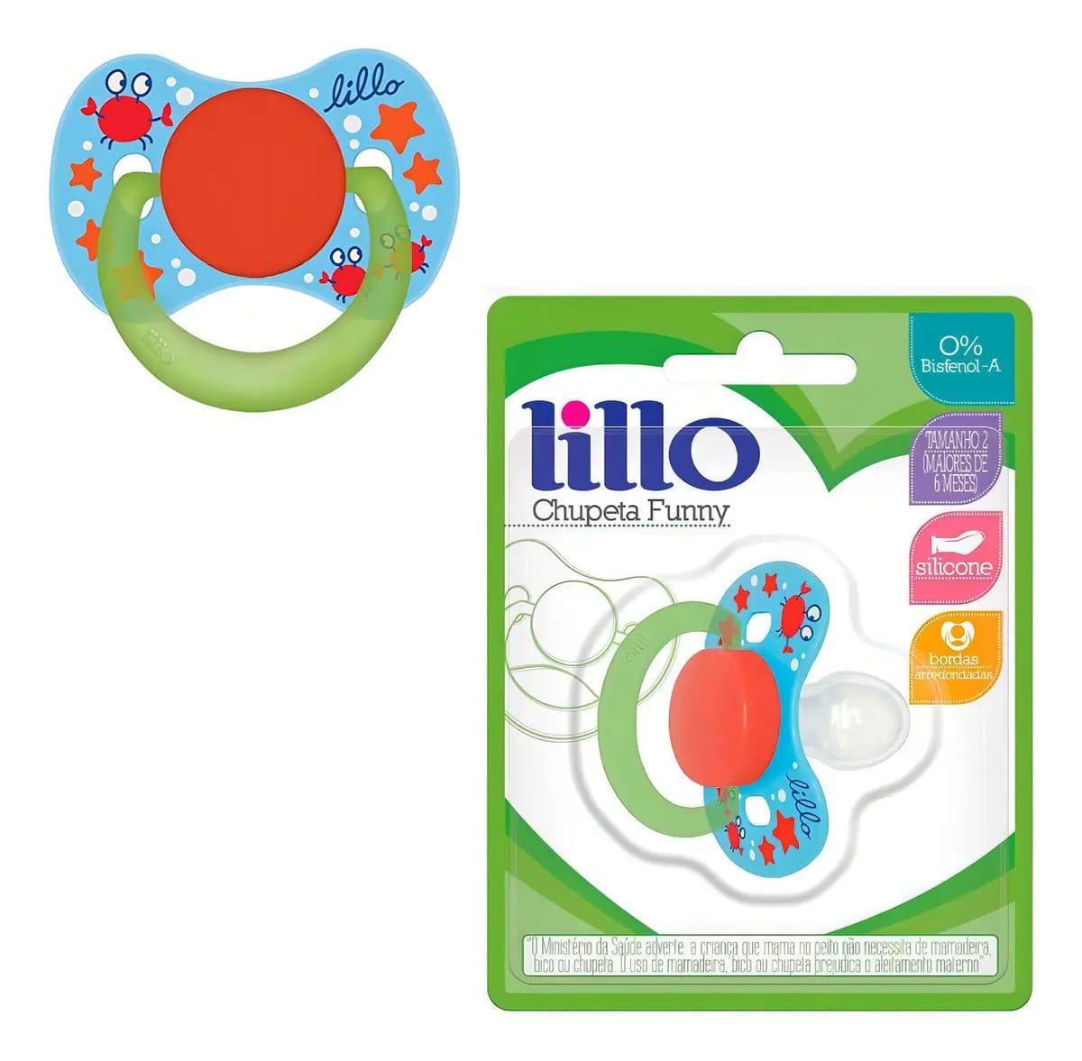Chupeta Lillo Funny Silicone Número 2 6m+ Azul Livre de BPA