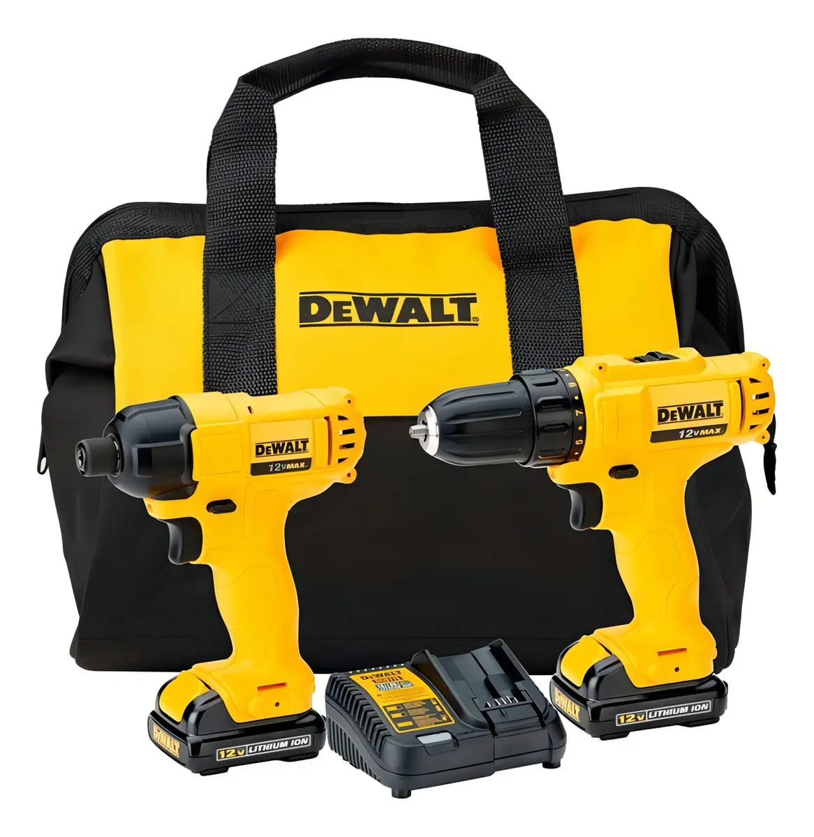 Combo Furadeira e Parafusadeira Sem Fio Dewalt, Modelo Dck199, 1 Furadeira e Parafusadeira 10mm, 1 Parafusadeira de Impacto 6,3mm, Com Bolsa de Ferramentas Dewalt, 2 Baterias 12V, 1 Carregador , Bivol