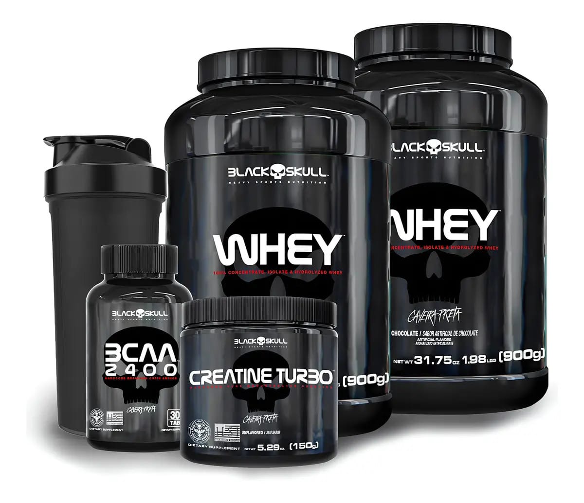 Kit Whey Proten 1,8kg Bcaa Creatina Black Skull Sabores!!! Sabor Morango