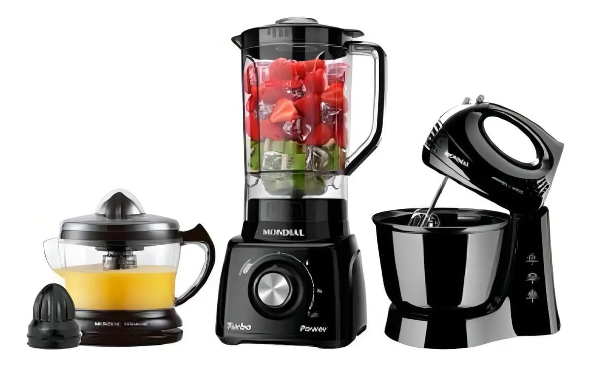 Kit Cozinha Mondial Liquidificador Batedeira E Espremedor KT-105-B