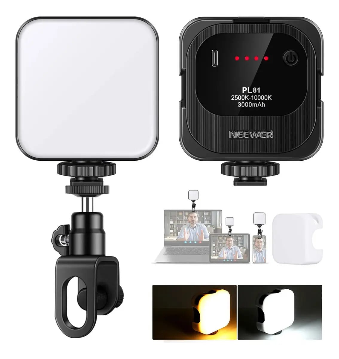 Iluminador de luz LED bicolor Neewer Pl81 - com clipe de estrutura preta