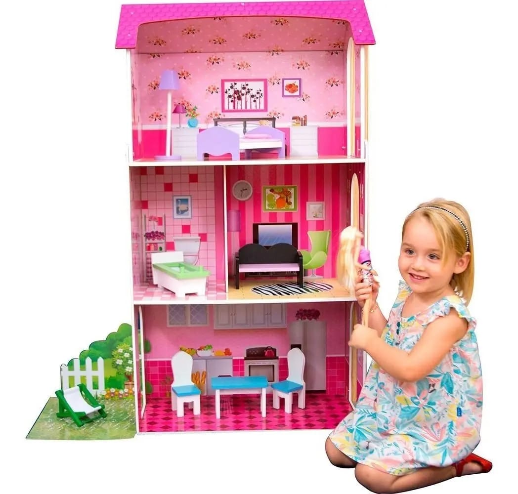 Casa De Bonecas 114 Cm Rosa Móveis Barbie Susi Size