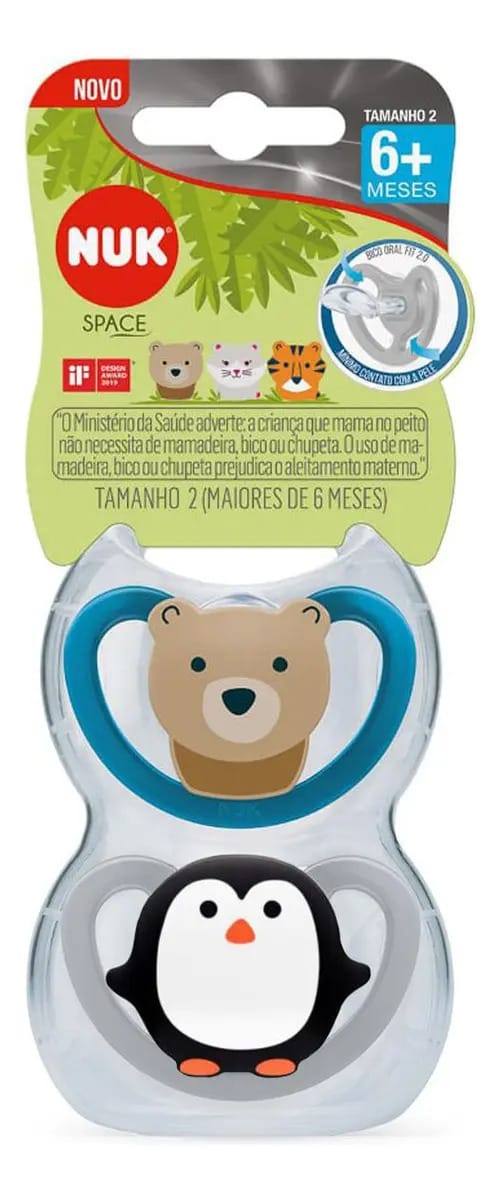 Kit 2 Chupeta Silicone Nuk Space Azul Tamanho 2 6+ Meses