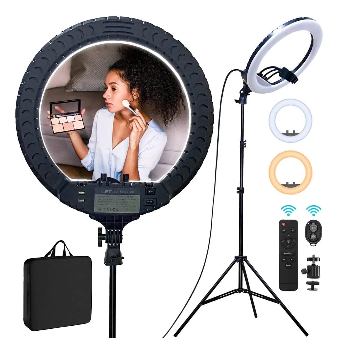 Kit Ring Light Ring Light Luz LED regulável de 18 polegadas e 60 W com suporte de iluminação de temperatura de cor ajustável de 3000 a 6000 K para vlog, maquiagem, YouTube, câmera, foto e vídeo