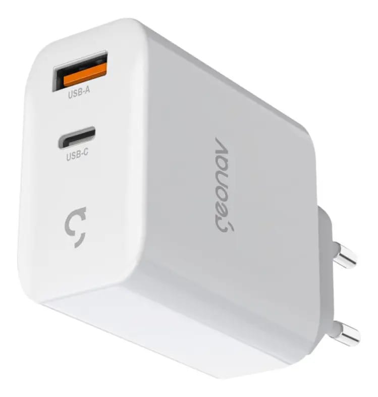 Carregador 65w Duplo Usb & Usb-c Pd Power Gan Duo Geonav Cor Branco