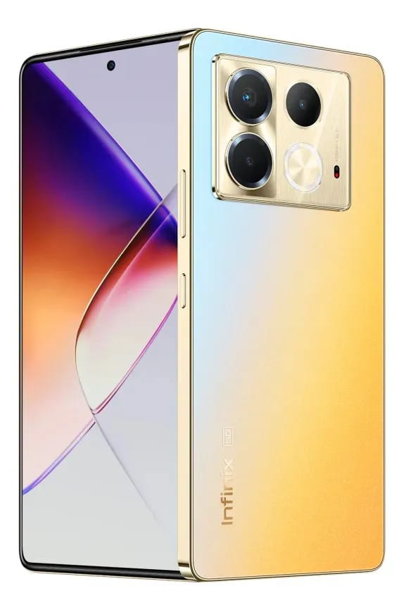 Smartphone Infinix Note 40 5g, 8 Gb de RAM, 256 Gb de armazenamento, câmera tripla de 108 Mp+ 32 MP, tela de 6,78 FHD+120 Hz, som JBL, bateria de 5000 mAh, carregamento sem fio Gold