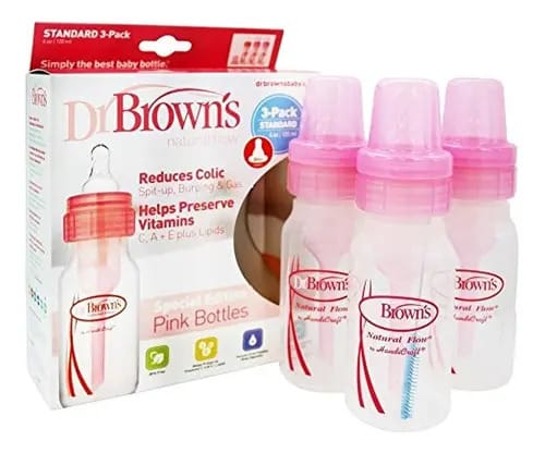 Mamadeira Dr. Browns, 4 onças, 3 unidades, rosa