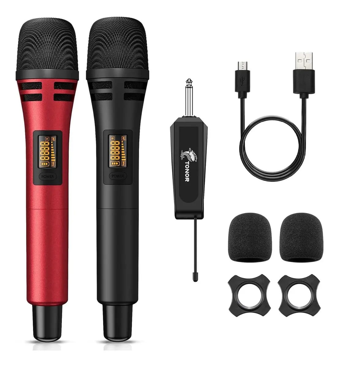 Receptor de microfone sem fio recarregável Tonor preto/vermelho