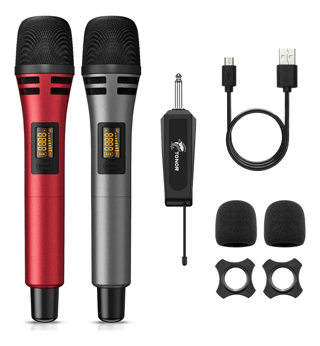 Microfone sem fio Tonor, sistema de microfone dinâmico, cor vermelha