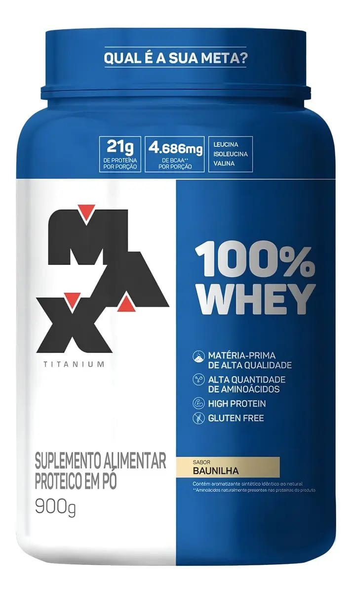 Whey Protein 100% Concentrado 900g Max Titanium Sabor Baunilha