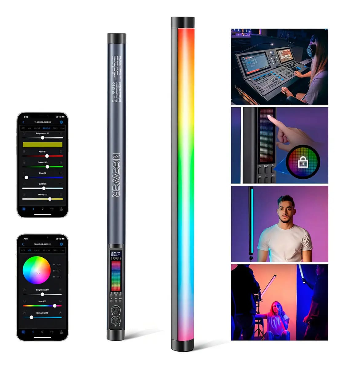 Bastão de Luz LED Portátil Neewer TL60 RGB para Foto e Vídeo