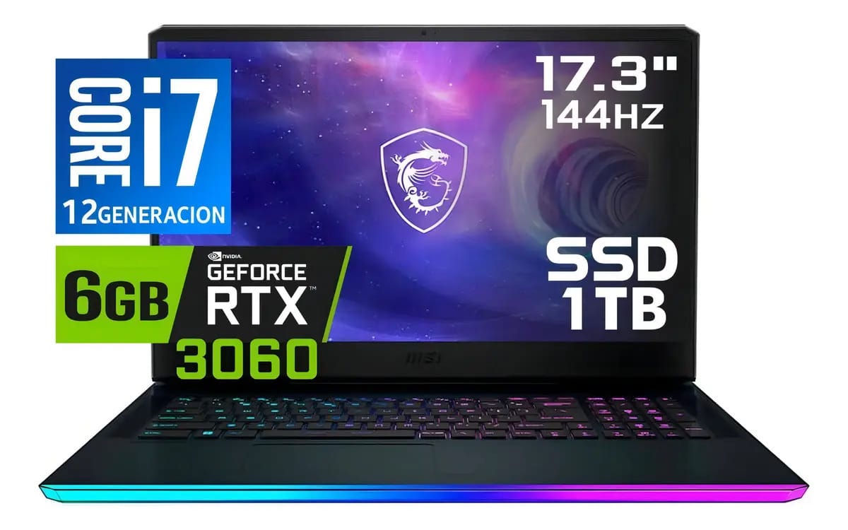 SSD Msi Raider Ge76 Core i7-12700H 16DDR5 de 1 TB Rtx3060 17,3' preto