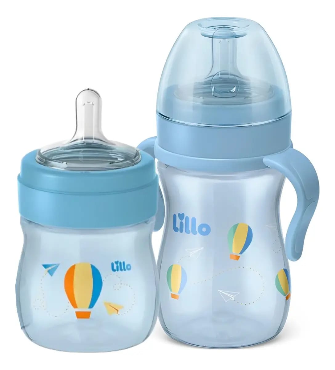 Mamadeiras Primeiros Passos Lillo 240ml 150ml Bico Silicone Cor Azul Super Evolution