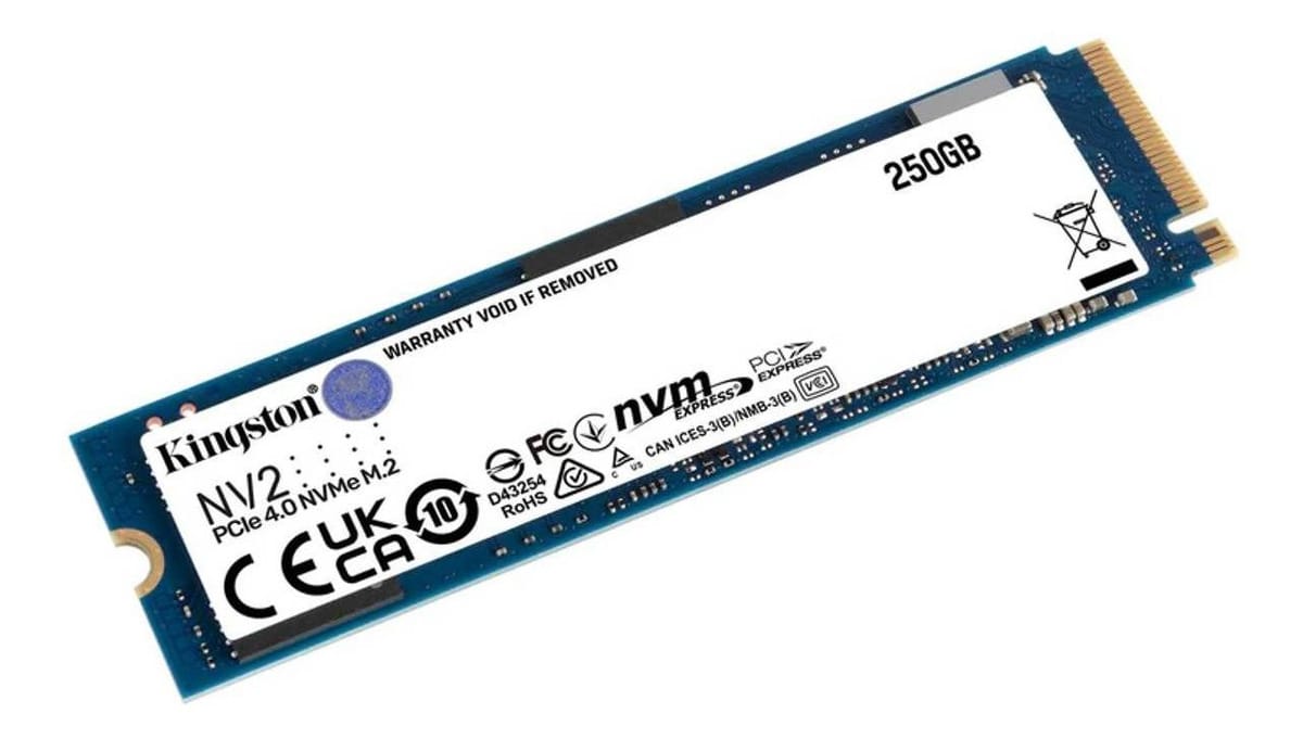 Ssd M.2 Nvme Pcie 250gb Gen 4.0 Kingston Nv2 M.2 2280 Snv2s/250g Velocidade De Leitura Até 3000mb/s E Gravação 1300mb/s Cor Azul