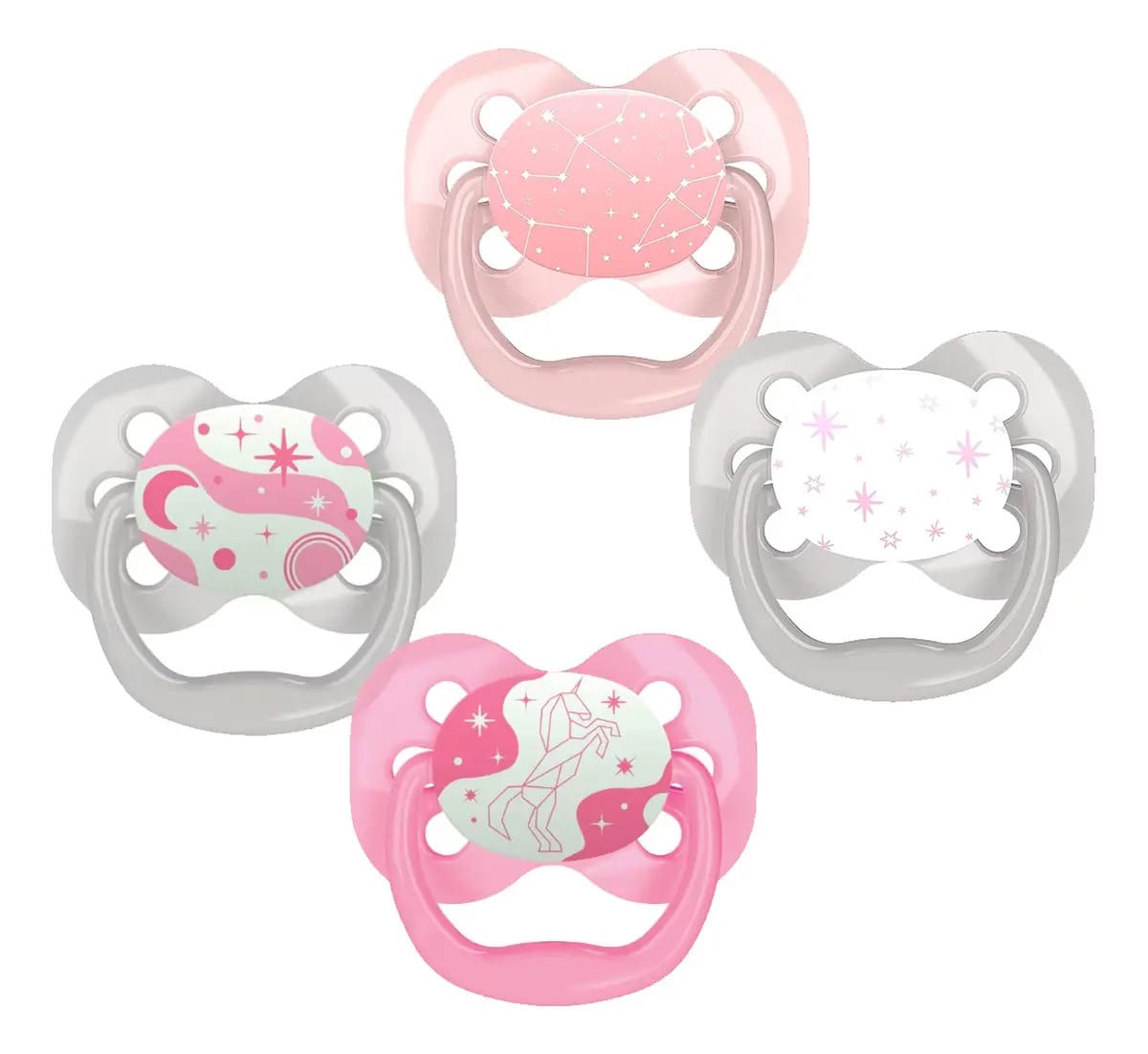 Chupeta diurna e noturna Dr Browns Advantage 0-6 m 4 unidades rosa, período de idade de 0 a 6 meses