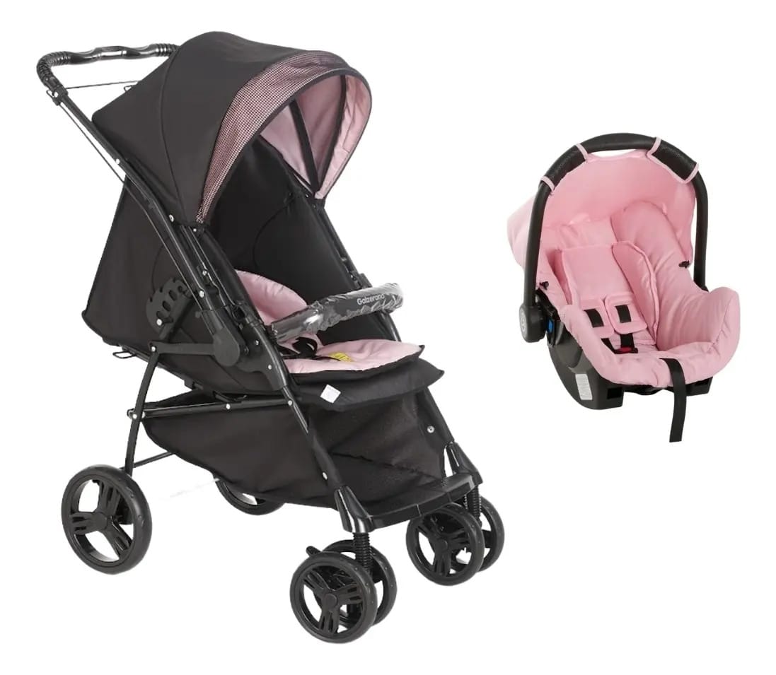 Carrinho Maranello Preto E Rosa Com Bebê Conforto -galzerano