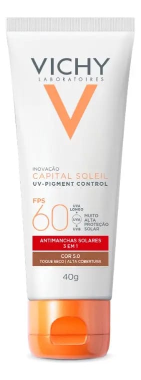 Protetor Solar Facial Anti Manchas com Alta Cobertura e Toque Seco Cor 5.0 Uv Pigment Control Capital Soleil Vichy 40g