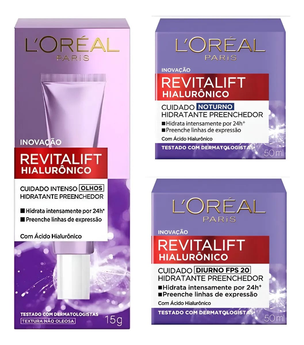 Kit Loreal Revitalift Hialurônico Completo Dia/noite/olhos