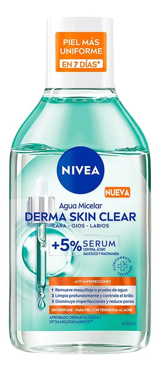 Água micelar anti-imperfeição Nivea Derma Skin Clear 400 ml Acneic Dia/Noite